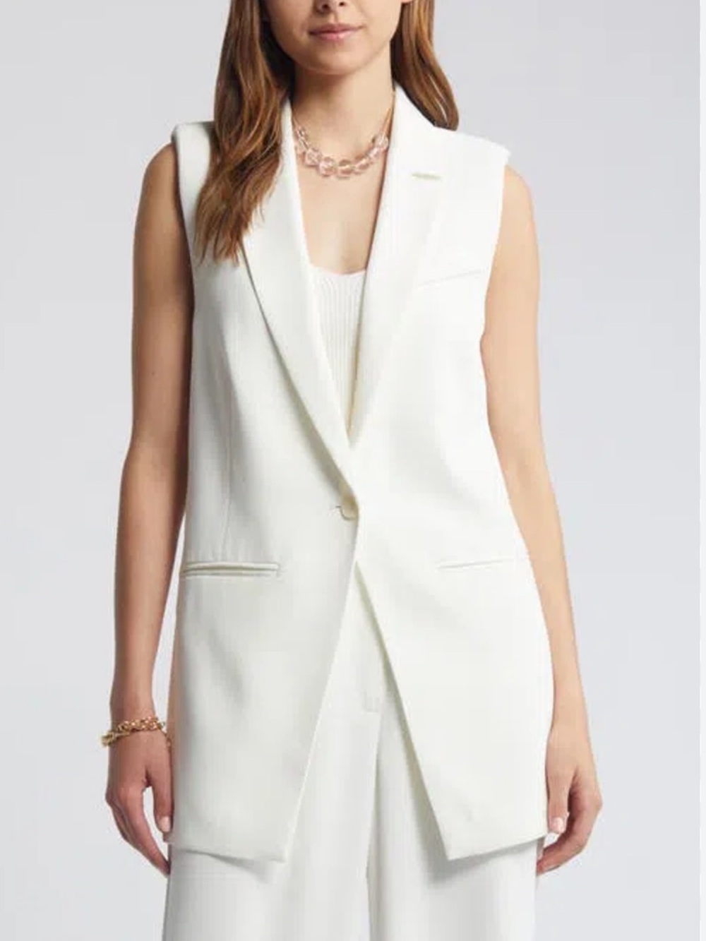 OPEN EDIT NWT Career Contemporary Longline Sleeveless Blazer Vest in Ivory SZ S